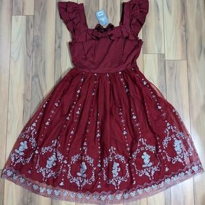 NWT! Her Universe Disney Mickey And Minnie Mouse Holiday Dress Burgundy Size M